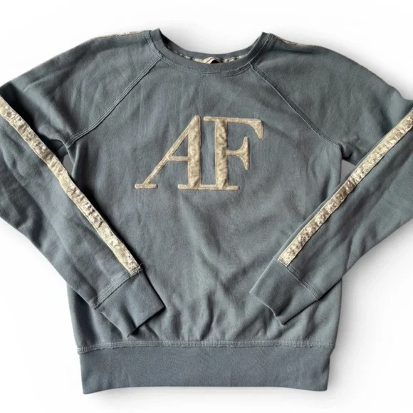 Abercrombie & Fitch Blue Velour Logo Sweatshirt Crewneck w/Velour Stripes Y2K M - Picture 1 of 9